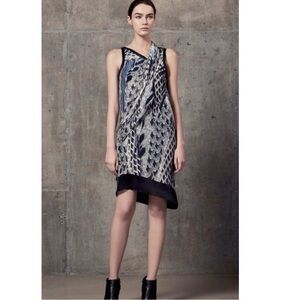Helmut Lang Size 6 Graphic Pheasant Motif Voile Asymmetric Dress Drape Designer